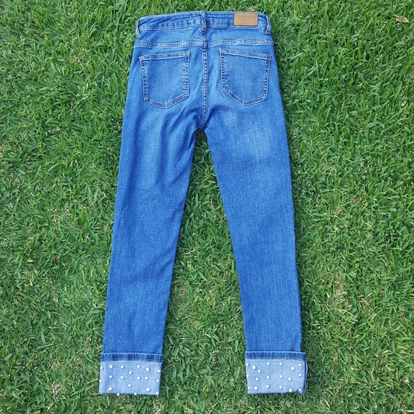 Zara Jeans Zara Denim Pearl Cuffed Skinny Jeans Euc Size 4 Poshmark